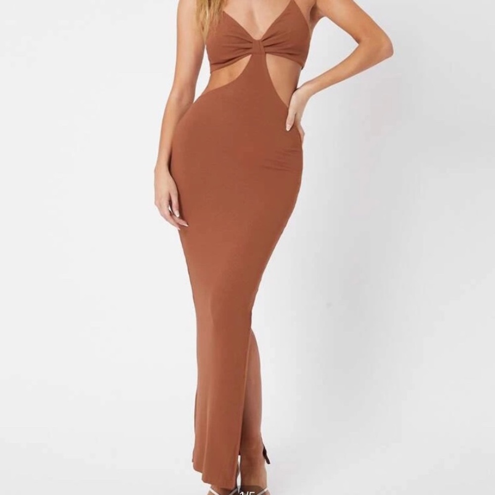 Cutout split long bodycon dress